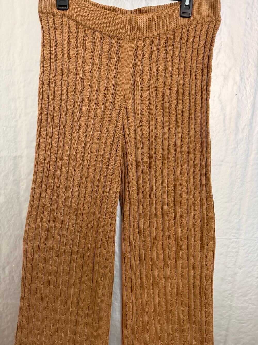 Women’s 14 Camel Brown Cable Knit Wide Leg Sweater Pants